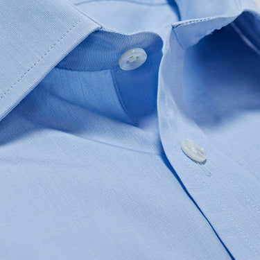 Classic Fit Plain Sky Blue End-on-End Cotton Shirt with Classic Collar & Double Cuff