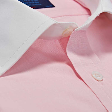 Classic Fit Plain Pink End-on-End Cotton Shirt with White Classic Collar & Double Cuff