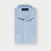 Contemporary Fit Blue Fine Bengal Stripe Cotton Poplin Shirt with Cut-away Collar & Two Button Cuff