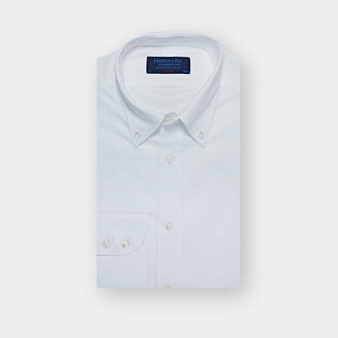 Classic Fit Plain White Oxford Cotton Shirt with Button Down Collar & Two Button Cuff