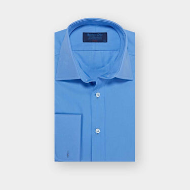 Classic Fit Plain Deep Blue Cotton Poplin Shirt with Classic Collar & Double Cuff