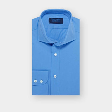 Classic Fit Plain Blue Cotton Poplin Shirt with Cut-away Collar & Two Button Cuff