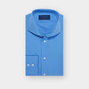 Contemporary Fit Plain Deep Blue Cotton Poplin Shirt with Cut-away Collar & Two Button Cuff