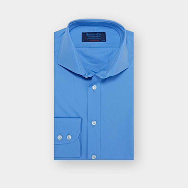 Contemporary Fit Plain Deep Blue Cotton Poplin Shirt with Cut-away Collar & Two Button Cuff