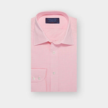 Classic Fit Pink Gingham Check Cotton Poplin Shirt with Classic Collar & Two Button Cuff