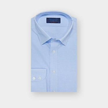 Contemporary Fit Blue Micro Check Oxford Cotton Shirt with Concealed Button Down Collar & Two Button Cuff