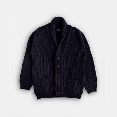 Navy Shawl Collar Lambswool Cardigan