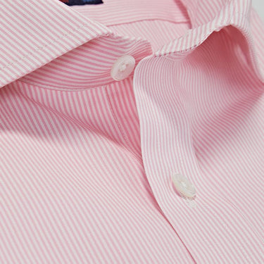 Contemporary Fit Pink Stripe Cotton Poplin Shirt with Cut-away Collar & Two Button Cuff