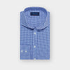 Contemporary Fit Navy & Sky Blue Grid Check Cotton Shirt with Cut-away Collar & Two Button Cuff