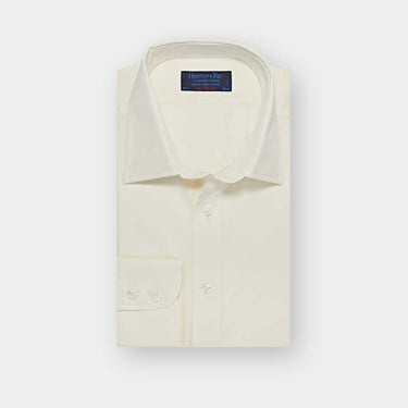 Contemporary Fit Plain Cream Cotton Poplin Shirt with Classic Collar & Two Button Cuff