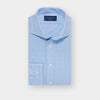 Contemporary Fit Light Blue Prince of Wales Check Cotton Shirt with Cut-away Collar & Two Button Cuff