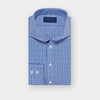 Contemporary Fit Mid Blue Prince of Wales Check Cotton Shirt with Cut-away Collar & Two Button Cuff