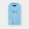 Contemporary Fit Plain Turquoise Linen Shirt with Button Down Collar & Two Button Cuff