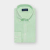 Contemporary Fit Plain Green Linen Shirt with Button Down Collar & Two Button Cuff