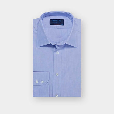 Contemporary Fit Blue End-on-End Cotton Shirt with Classic Collar & Two Button Cuff