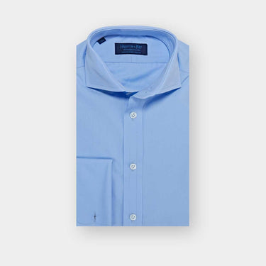 Contemporary Fit Plain Sky Blue Cotton Poplin Shirt with Cut-away Collar & Double Cuff