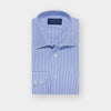 Classic Fit Blue Fine Bengal Stripe Cotton Poplin Shirt with Classic Collar & Two Button Cuff