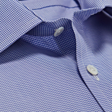 Classic Fit Mid Blue & White Shepherds Check Cotton Poplin Shirt with Classic Collar & Double Cuff