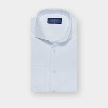 Classic Fit Plain White Cotton Poplin Shirt with Cut-away Collar & Double Cuff