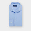 Contemporary Fit Plain Sky Blue Cotton Poplin Shirt with Cut-away Collar & Two Button Cuff