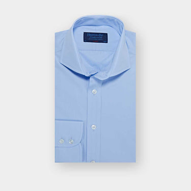 Classic Fit Plain Sky Blue Cotton Poplin Shirt with Cut-away Collar & Two Button Cuff