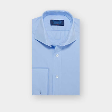 Classic Fit Plain Sky Blue Cotton Poplin Shirt with Cut-away Collar & Double Cuff