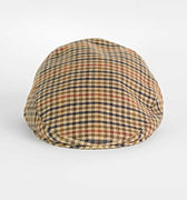 Beige, Navy & Red Houndstooth Check Wool Flat Cap