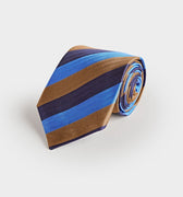 Blue, Brown & Navy Block Stripe Silk Tie