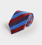 Blue, Burgundy & Navy Block Stripe Silk Tie