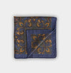 Blue & Gold Bird Motif Wool & Silk Blend Pocket Square