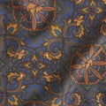 Blue & Gold Bird Motif Wool & Silk Blend Pocket Square