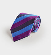 Blue, Purple & Navy Block Stripe Silk Tie