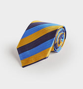 Blue, Yellow & Navy Block Stripe Silk Tie