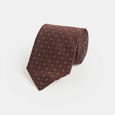 Brown Miniature Floral Motif Silk Tie