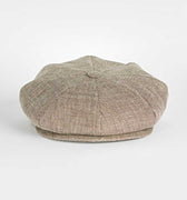 Brown Plain Micro Houndstooth Cotton & Linen Mix Gatsby Cap