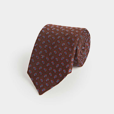 Brown Silk Tie With Small Bean Motif