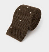 Brown & White Spot Knitted Cashmere Tie