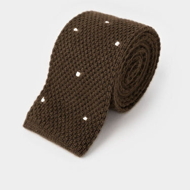 Brown & White Spot Knitted Cashmere Tie