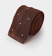 Brown & White Spot Knitted Silk Tie