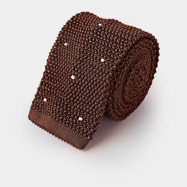 Brown & White Spot Knitted Silk Tie