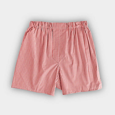 Burgundy Gingham Check Cotton Poplin Boxer Shorts