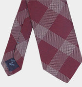 Burgundy With White Overcheck Woven Silk Tie