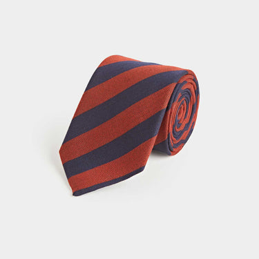 Burnt Orange Block Stripe Wool & Silk Blend Tie