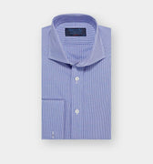 Classic Fit Blue Shepherds Check Cotton Poplin Shirt with Cut - away Collar & Double Cuff