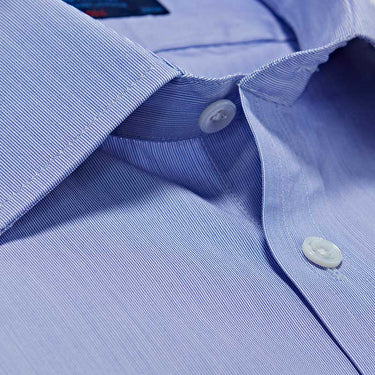 Classic Fit, Classic Collar, Double Cuff Shirt in a Blue & White Hairline Poplin Cotton