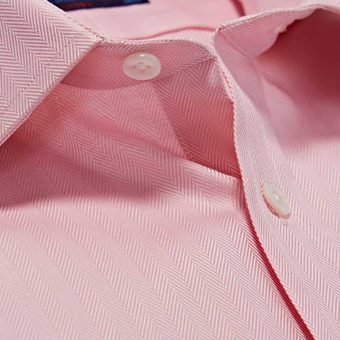 Classic Fit, Classic Collar, Double Cuff Shirt in a Plain Pink Herringbone Cotton