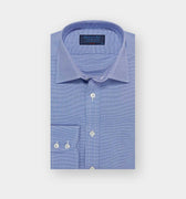 Classic Fit Navy Micro Houndstooth Cotton Shirt with Classic Collar & Two Button Cuff