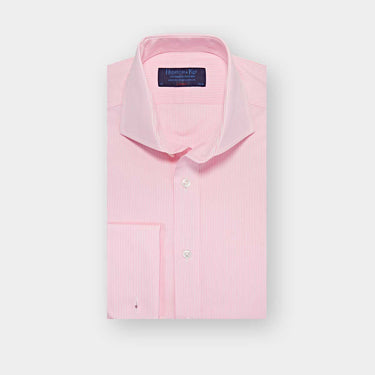 Classic Fit Pink Fine Bengal Stripe Cotton Poplin Shirt with Cut - away Collar & Double Cuff