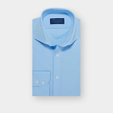 Classic Fit Plain Ice Blue Cotton Poplin Shirt with Cut - away Collar & Two Button Cuff