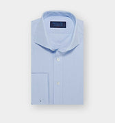 Classic Fit Plain Light Blue End - on - End Cotton Shirt with Cut - away Collar & Double Cuff